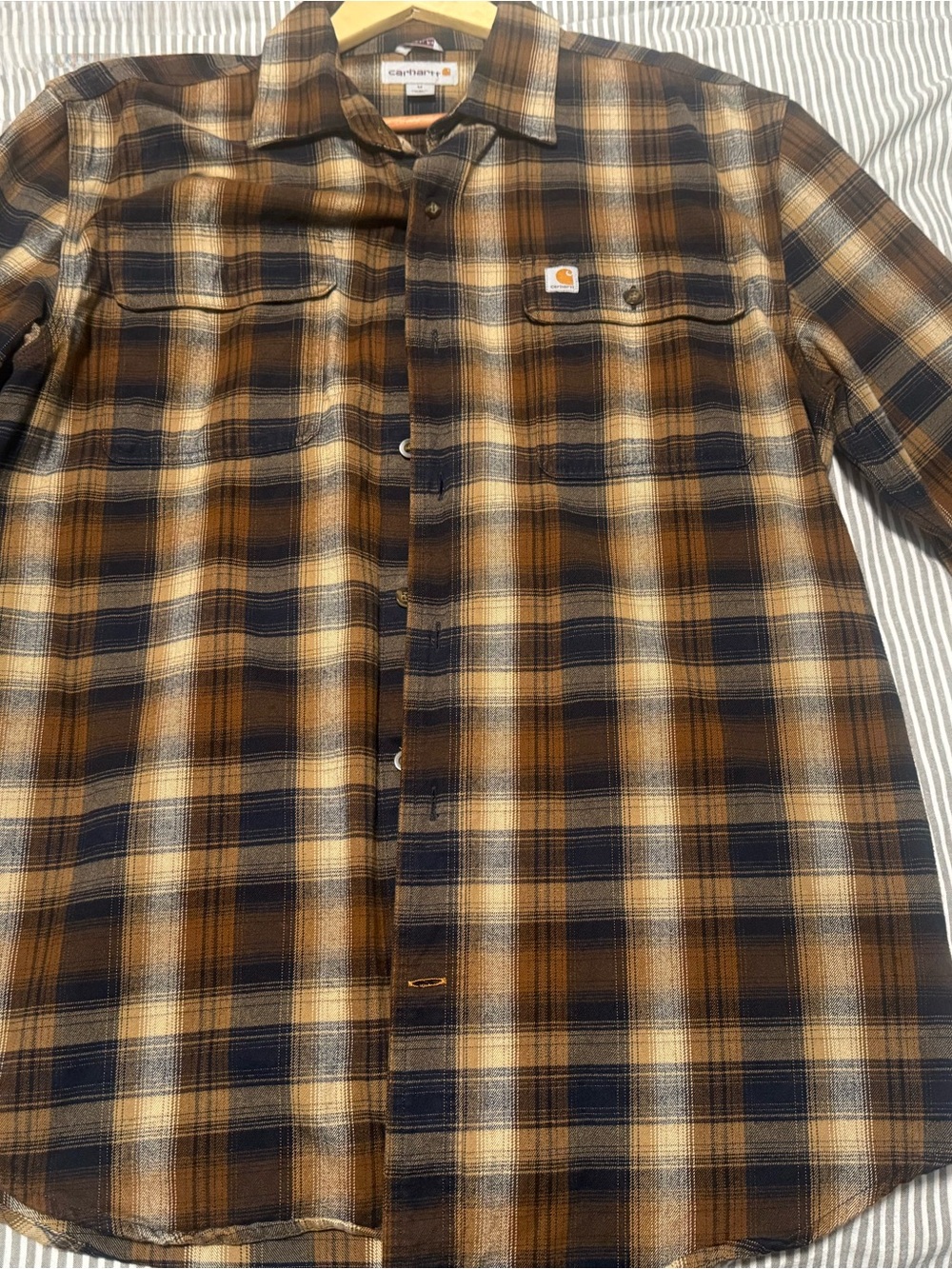 Carhartt Brown and Navy Plaid Button-Down Work Shirt